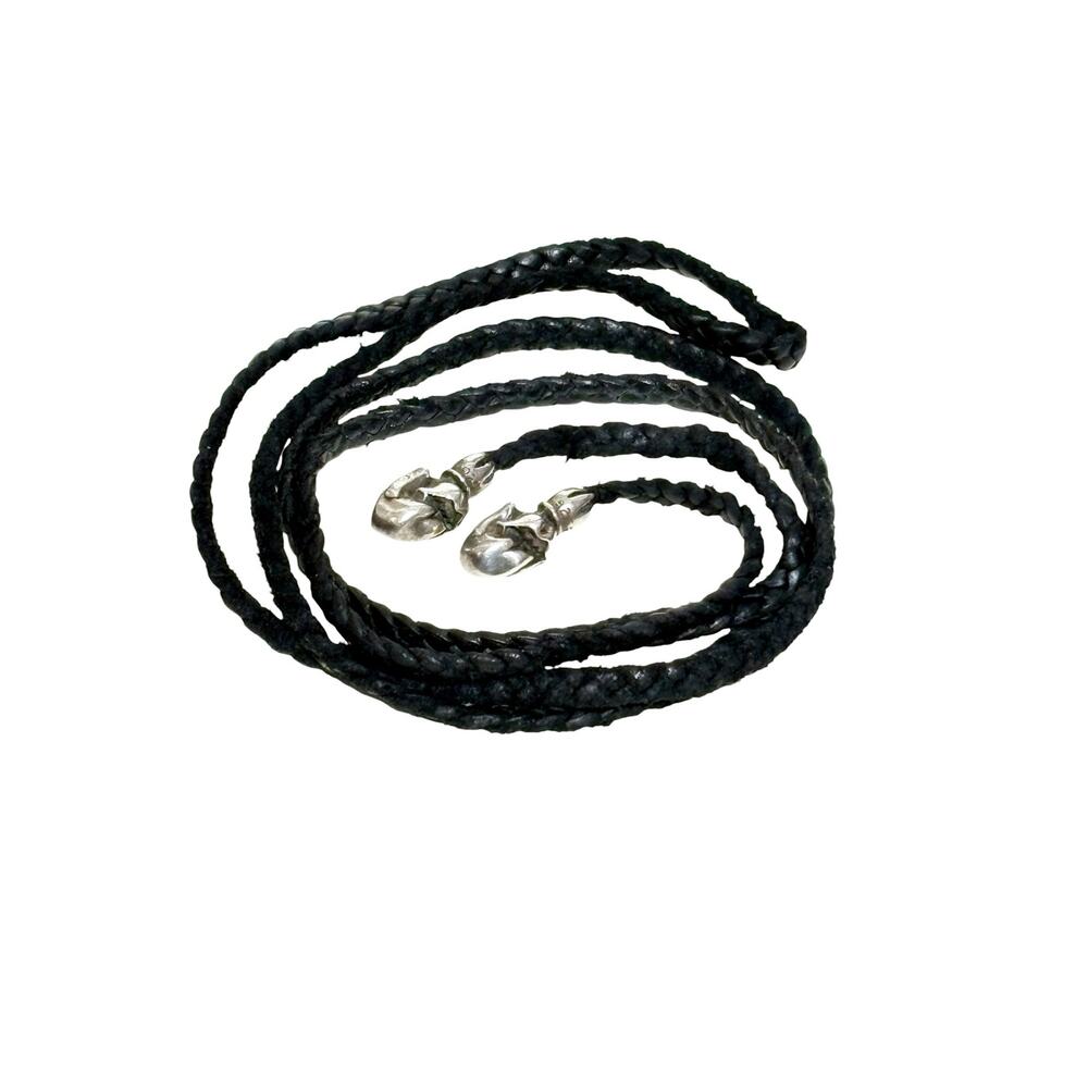 Chrome Hearts x Rolling Stones Leather Braid Lip and Tan Silver Necklace